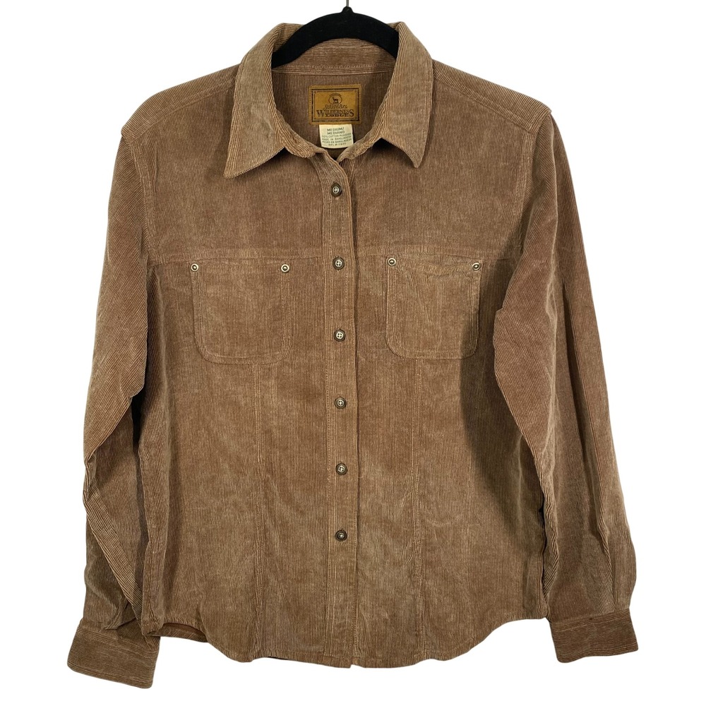 ST JOHNS BAY WILDERNESS LODGES Womens Sz M‎ Brown Corduroy Button Shirt